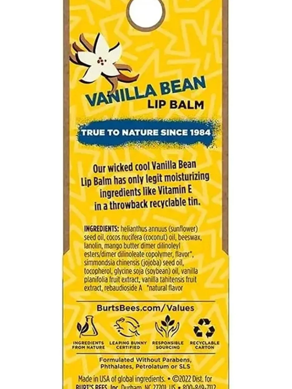 5x Burt's Bees Vanilla Bean Lip Balm Tin 0.3 oz